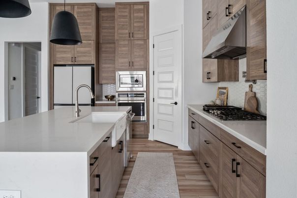 Interior, Kitchen, Pendant Lights, Stainless Steel Appliances, Wood Texture Flooring