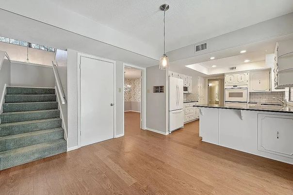Interior, Kitchen, Pendant Lights, Recessed Lighting, Wood Texture Flooring