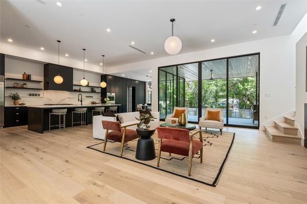 Interior, Kitchen, Living room, Pendant Lights, Recessed Lighting, Wood Texture Flooring