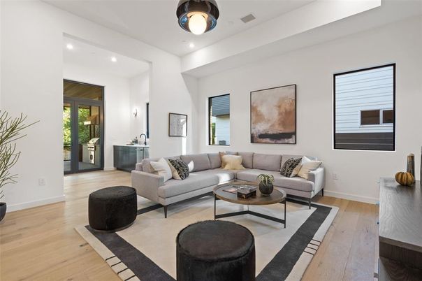 Interior, Living room, Recessed Lighting, Wood Texture Flooring