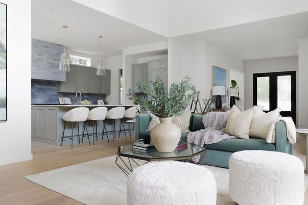 Interior, Kitchen, Living room, Pendant Lights, Wood Texture Flooring