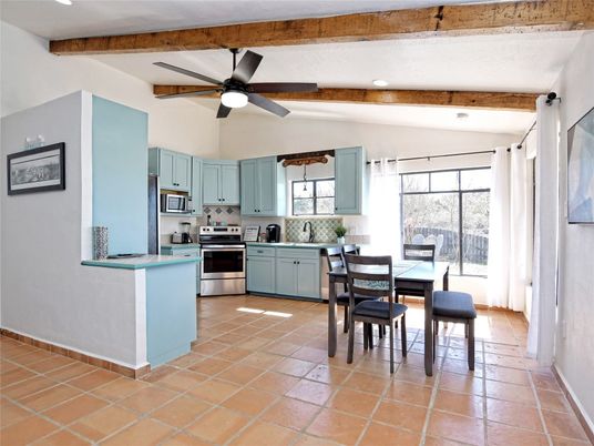 Dining room, Interior, Kitchen, Stainless Steel Appliances, Wooden Beams