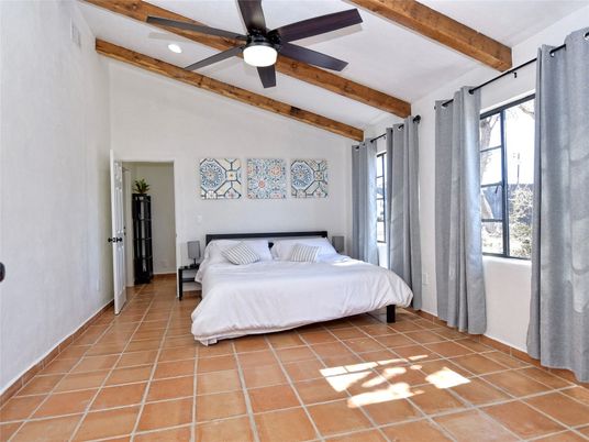 Bedroom, Interior, Recessed Lighting, Wooden Beams