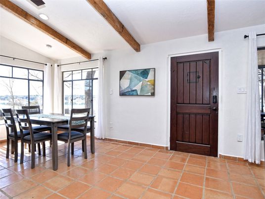 Dining room, Interior, Recessed Lighting, Wooden Beams