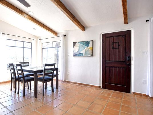 Dining room, Interior, Recessed Lighting, Wooden Beams