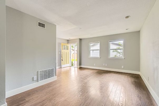 Empty room, Interior, Recessed Lighting, Wood Texture Flooring