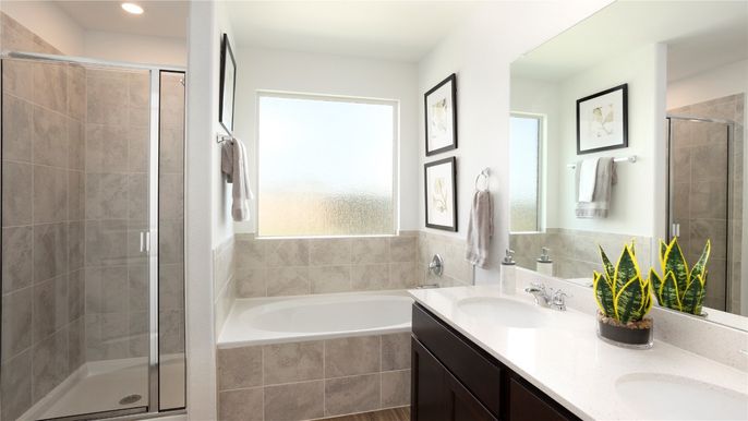Bathroom, Dual Sink Vanities, Glass Shower, Interior, Recessed Lighting