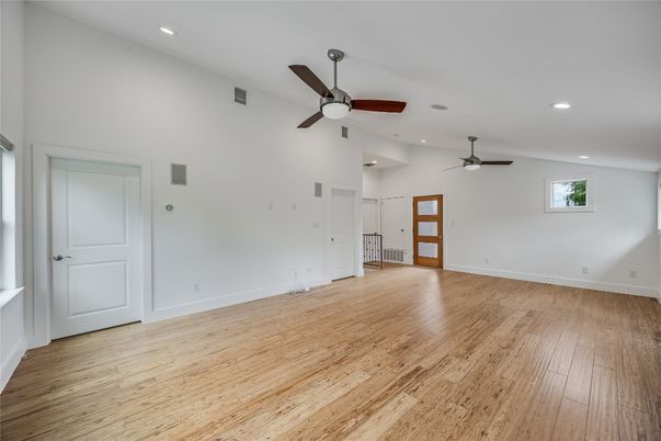 Empty room, Interior, Recessed Lighting, Wood Texture Flooring