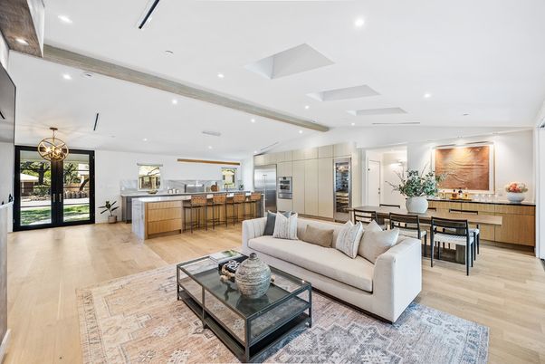 Dining room, Interior, Kitchen, Living room, Pendant Lights, Recessed Lighting, Wood Texture Flooring
