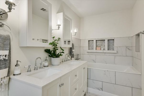 Bathroom, Dual Sink Vanities, Interior, Marble Walls