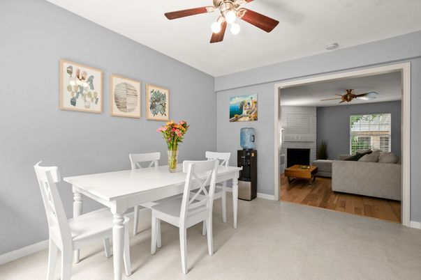 Dining room, Fireplace, Interior, Wood Texture Flooring