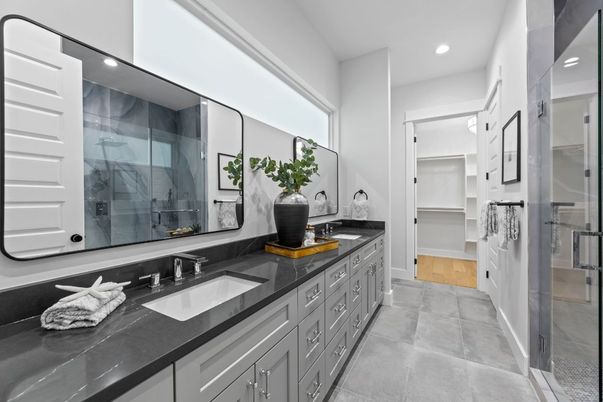 Bathroom, Dual Sink Vanities, Glass Shower, Interior, Recessed Lighting