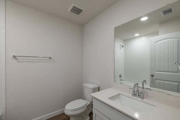 Bathroom, Interior, Recessed Lighting, Wood Texture Flooring