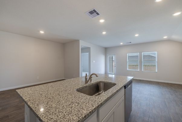 Empty room, Interior, Kitchen, Recessed Lighting, Wood Texture Flooring
