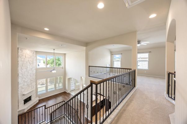 Fireplace, Interior, Recessed Lighting, Stone Walls