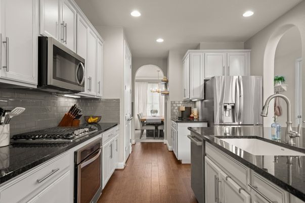 Dining room, Fireplace, Interior, Kitchen, Living room, Pendant Lights, Recessed Lighting, Wood Texture Flooring