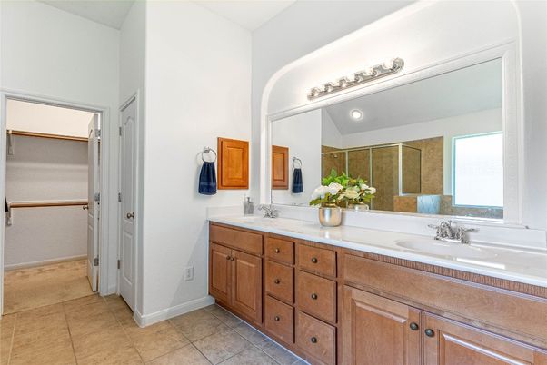 Bathroom, Dual Sink Vanities, Glass Shower, Interior, Tile Countertops