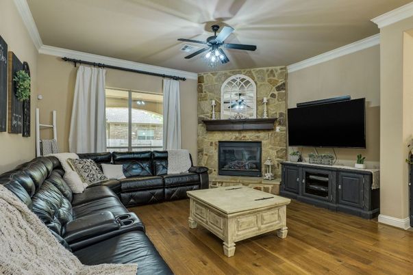 Fireplace, Interior, Living room, Stone Walls, Wood Texture Flooring