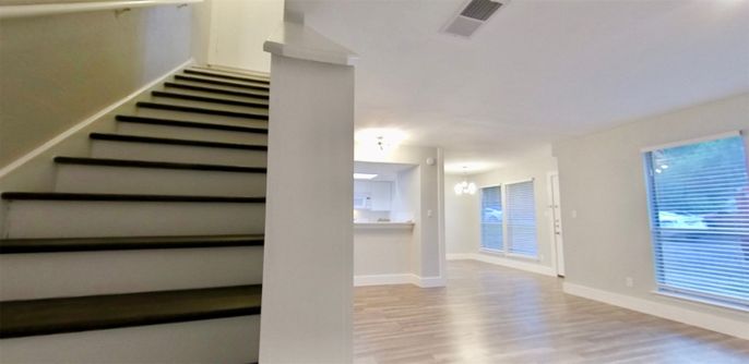 Empty room, Interior, Pendant Lights, Wood Texture Flooring