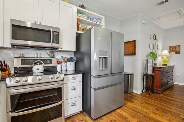 Interior, Kitchen, Stainless Steel Appliances, Wood Texture Flooring
