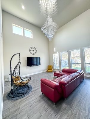 Chandelier, Interior, Recessed Lighting, Wood Texture Flooring