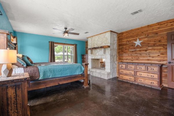 Bedroom, Fireplace, Interior, Wooden Walls