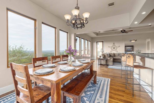 Chandelier, Dining room, Interior, Living room, Recessed Lighting, Wood Texture Flooring