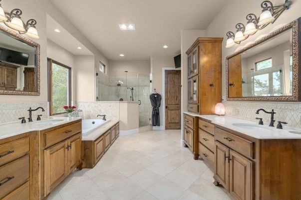 Bathroom, Dual Sink Vanities, Glass Shower, Interior, Recessed Lighting
