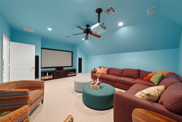 Interior, Living room, Projection Screen, Recessed Lighting, Theatre Room
