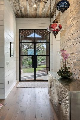 Interior, Recessed Lighting, Stone Walls, Wooden Ceilings, Wood Texture Flooring