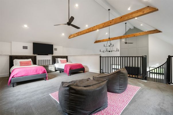 Bedroom, Interior, Recessed Lighting, Wooden Beams