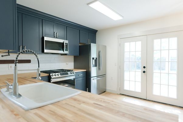 Interior, Kitchen, Stainless Steel Appliances, Wood Texture Flooring