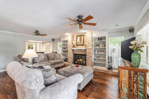 Fireplace, Interior, Living room, Stone Walls, Wood Texture Flooring