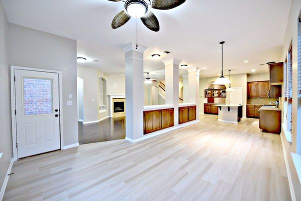 Interior, Kitchen, Pendant Lights, Recessed Lighting, Wood Texture Flooring
