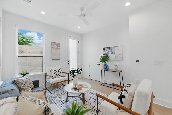 Interior, Living room, Recessed Lighting, Wood Texture Flooring