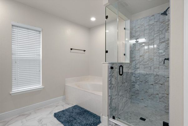 Bathroom, Glass Shower, Interior, Marble, Marble Walls, Recessed Lighting