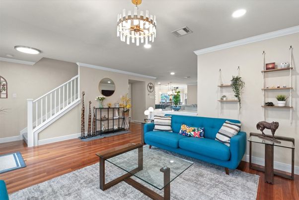 Interior, Kitchen, Living room, Pendant Lights, Recessed Lighting, Wood Texture Flooring