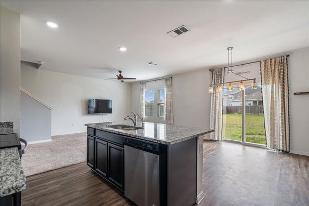 Interior, Kitchen, Pendant Lights, Recessed Lighting, Wood Texture Flooring