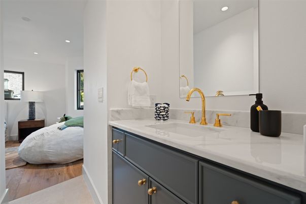 Bathroom, Interior, Recessed Lighting, Wood Texture Flooring