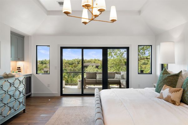 Bedroom, Interior, Pendant Lights, Wood Texture Flooring