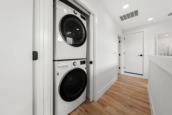 Interior, Recessed Lighting, Utility Closets, Washer, Wood Texture Flooring