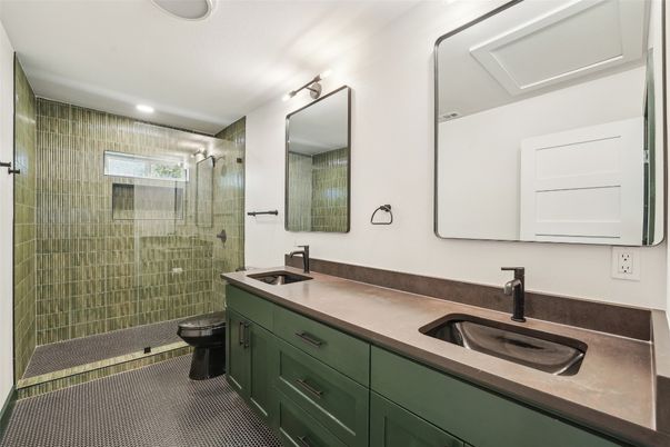 Bathroom, Dual Sink Vanities, Glass Shower, Interior, Recessed Lighting