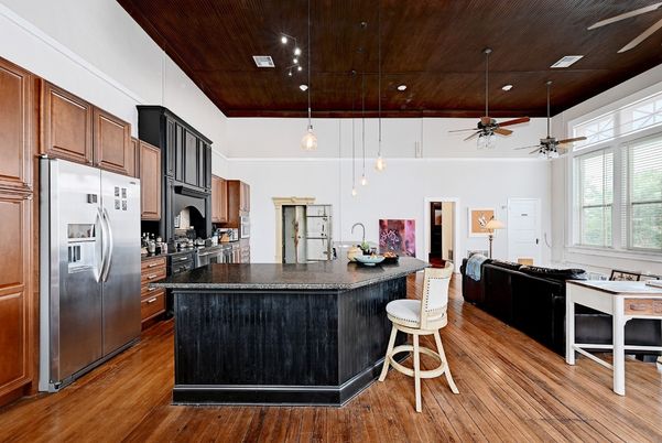 Interior, Kitchen, Pendant Lights, Recessed Lighting, Wooden Ceilings, Wood Texture Flooring