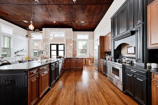 Interior, Kitchen, Pendant Lights, Stainless Steel Appliances, Wooden Ceilings, Wood Texture Flooring