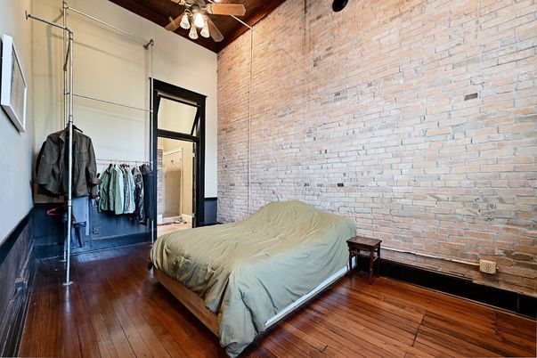 Bedroom, Interior, Stone Walls, Wood Texture Flooring