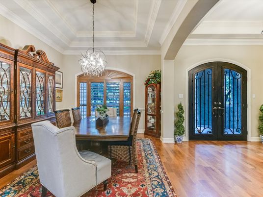 Dining room, Interior, Pendant Lights, Wood Texture Flooring