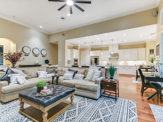 Dining room, Interior, Kitchen, Living room, Pendant Lights, Recessed Lighting, Stainless Steel Appliances, Wood Texture Flooring