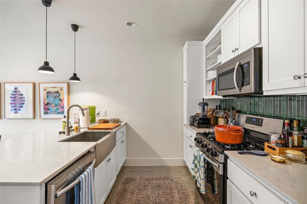 Interior, Kitchen, Pendant Lights, Recessed Lighting, Stainless Steel Appliances