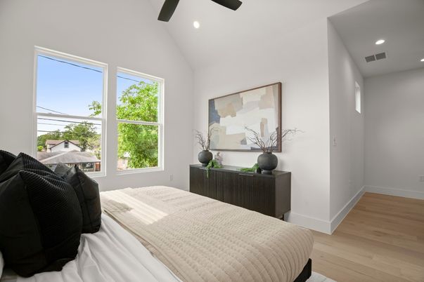 Bedroom, Interior, Recessed Lighting, Wood Texture Flooring
