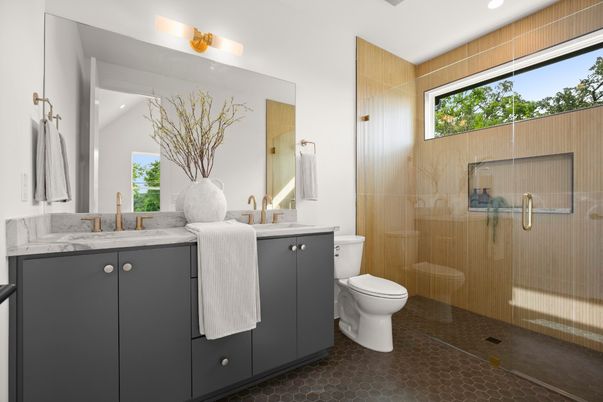 Bathroom, Glass Shower, Interior, Recessed Lighting